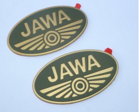 SAMOLEPKY 3D - JAWA - PÁR - ŠEDÝ PODKLAD, ZLATÝ TEXT (INDICKÁ VÝROBA, UNI DÍL)